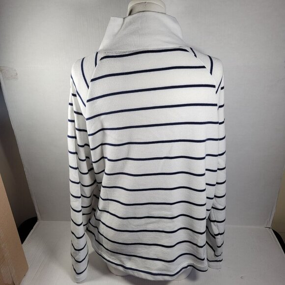 J.Crew Women White Navy Stripe Button Neck Long Sleeve Cotton Blend Tunic Size L - Picture 9 of 10